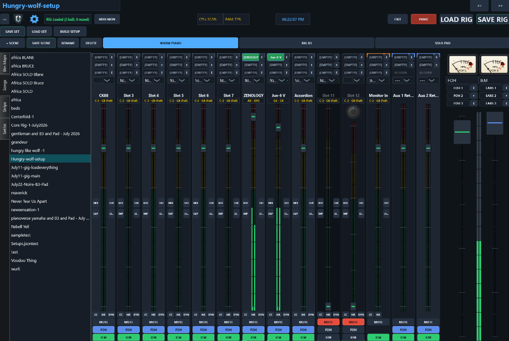OpenRig Full 12-Slot Live Mixer Interface